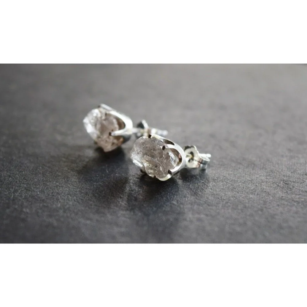 Lake County diamond earrings, 925 sterling silver, raw gemstones